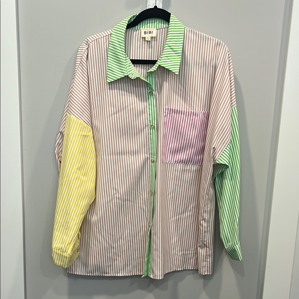 BiBi Casual Button Down Shirt in Multicolor Stripes